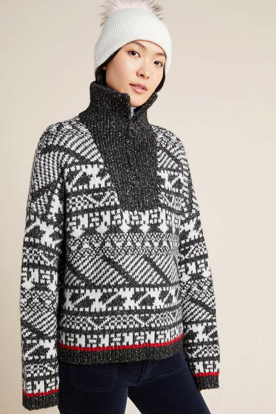 New Anthropologie by Line Geo Fairsile Half-Zip Pullover Size Small Grey